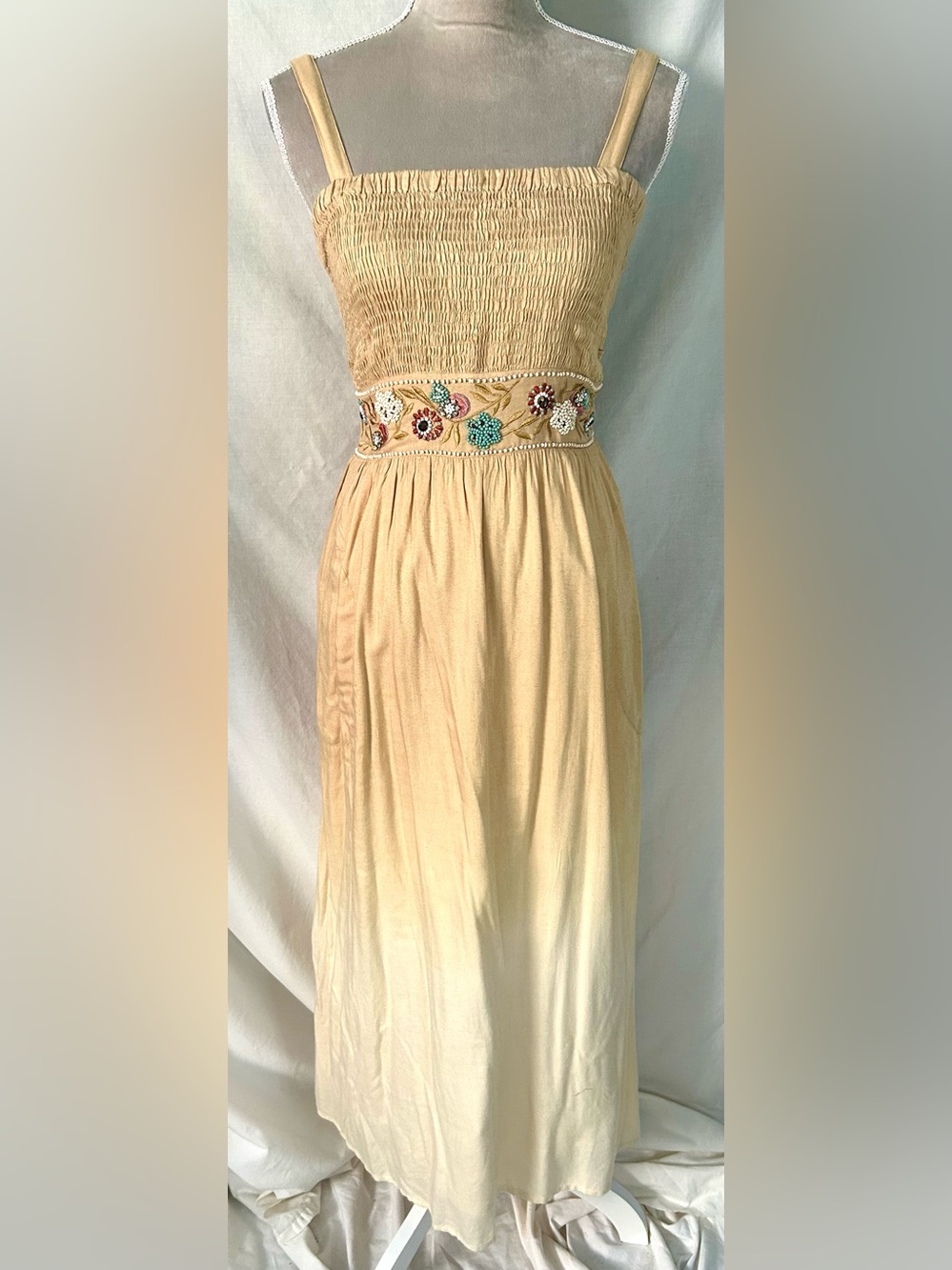 Soft Surroundings Cream Ombre Gradient Beaded Convertible Maxi Dress, Size MP